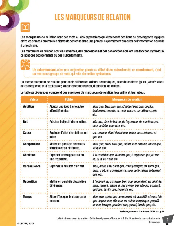 Les marqueurs de relations