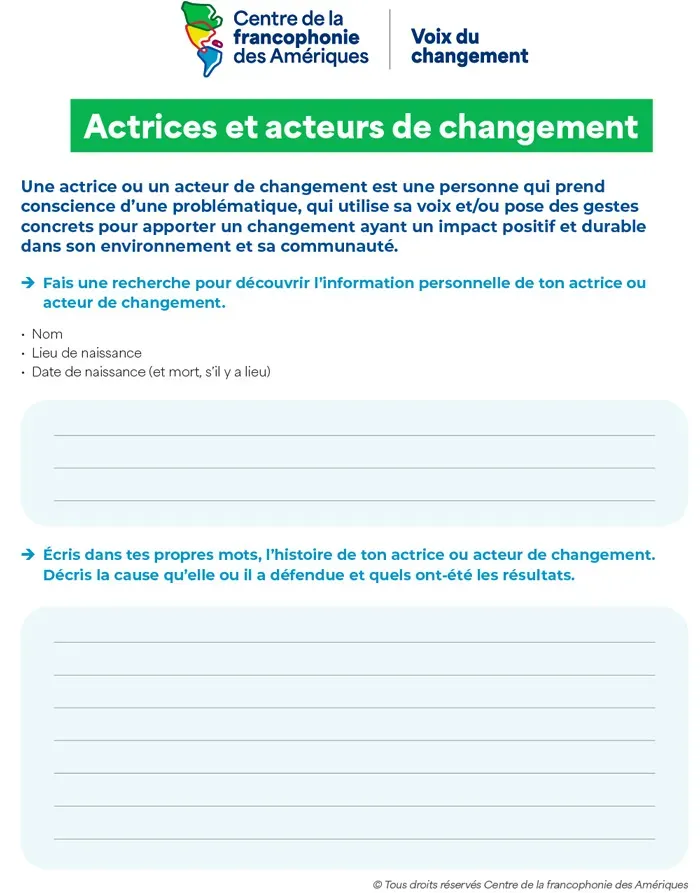 Fiche d'activité sur les actrices et acteurs de changement